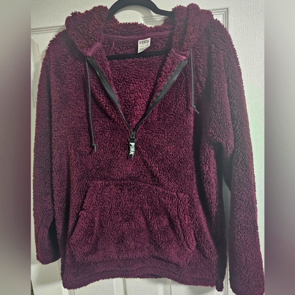 Small PINK maroon sherpa hoodie